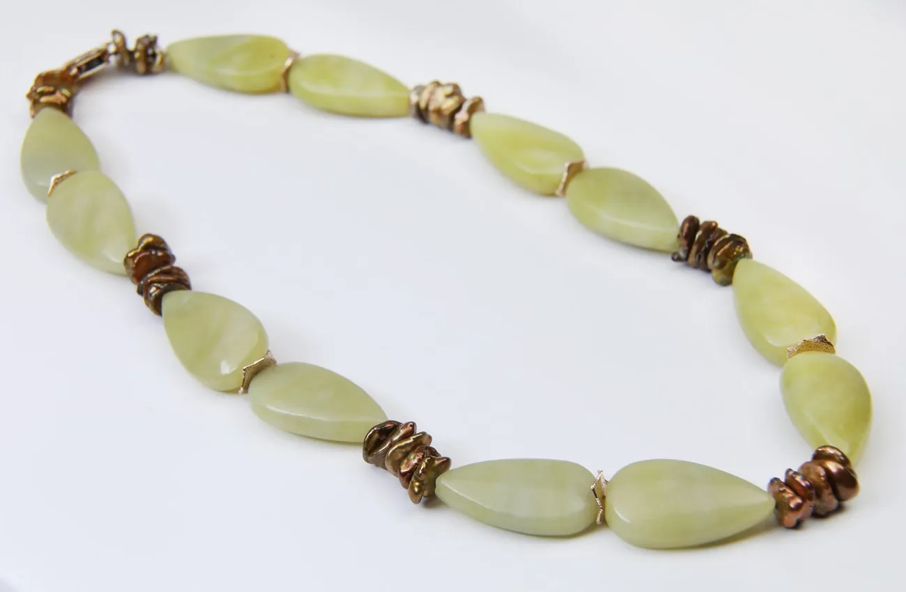 Jade, Pearl, and Gold Necklace