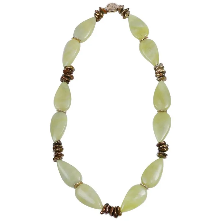 Jade, Pearl, and Gold Necklace