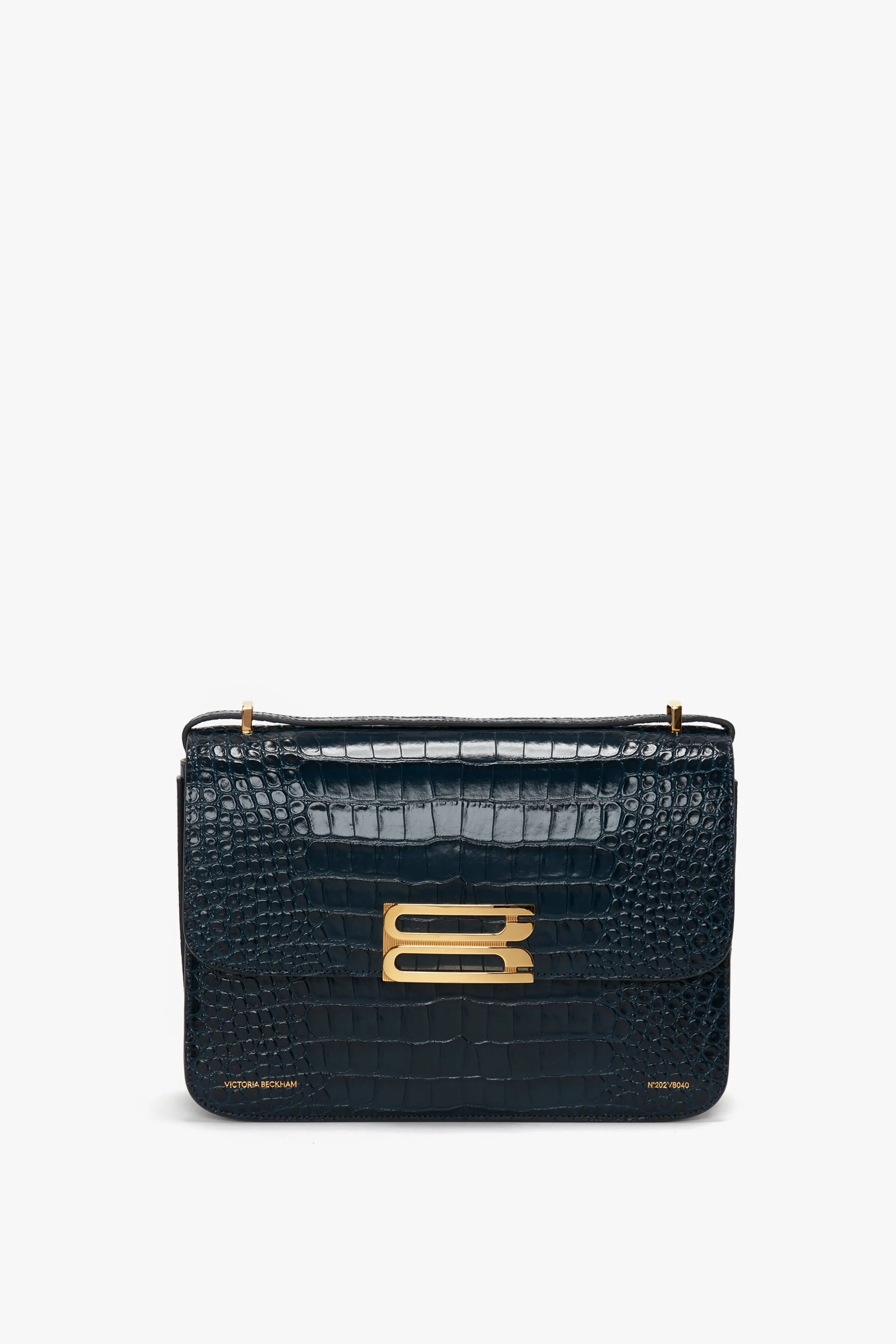 Jumbo Frame Shoulder Bag in Midnight Blue Croc-Effect Leather