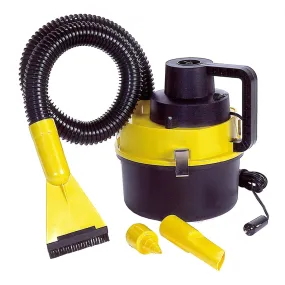 Koolatron 12V Portable Wet/Dry Canister Vacuum   Inflator, 1 Gal Shop Vac and Air Compressor w/ 4 Nozzle Attachments, Yellow/Black, 15 ft/4.5 m Cord, Interior Detailing for Car, Truck, Van, SUV