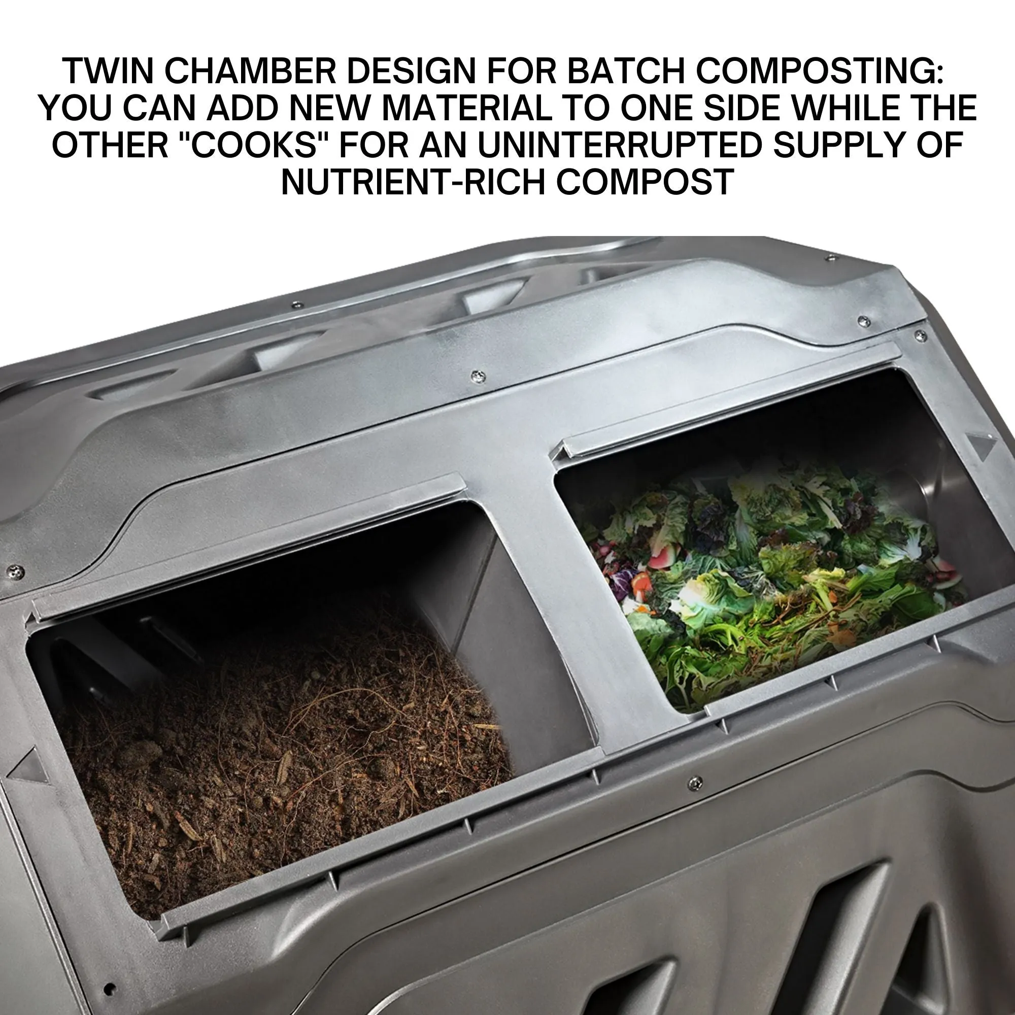 Koolscapes Dual Chamber Tumbling Composter 42 Gal (160L) Black Rotating Outdoor Compost Bin, Double Chamber Rotary Composter, Recycled Plastic With Steel Frame for Backyard and Vegetable Garden