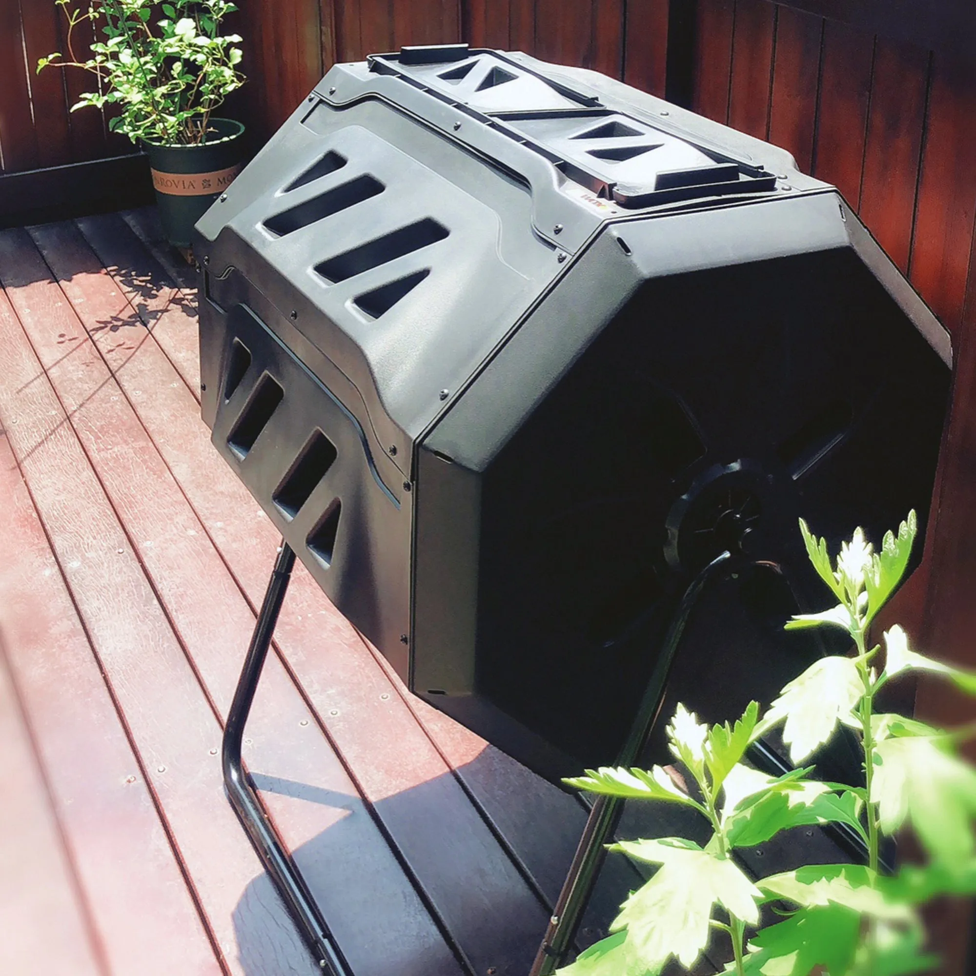 Koolscapes Dual Chamber Tumbling Composter 42 Gal (160L) Black Rotating Outdoor Compost Bin, Double Chamber Rotary Composter, Recycled Plastic With Steel Frame for Backyard and Vegetable Garden