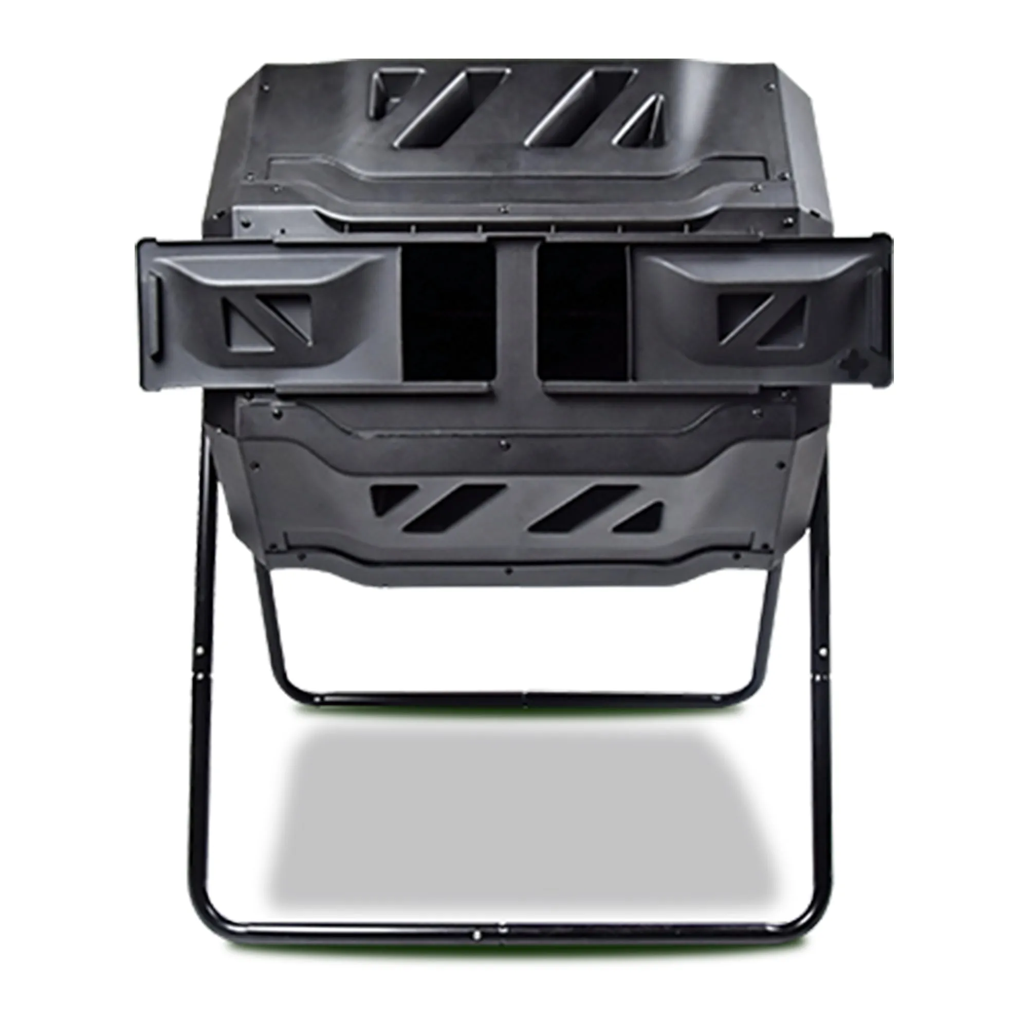 Koolscapes Dual Chamber Tumbling Composter 42 Gal (160L) Black Rotating Outdoor Compost Bin, Double Chamber Rotary Composter, Recycled Plastic With Steel Frame for Backyard and Vegetable Garden