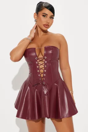 Leathered Seduction Micro Mini Dress - Burgundy