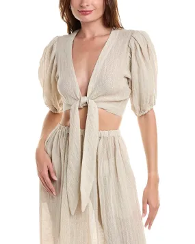 Lisa Marie Fernandez Pouf Tie Linen-Blend Blouse