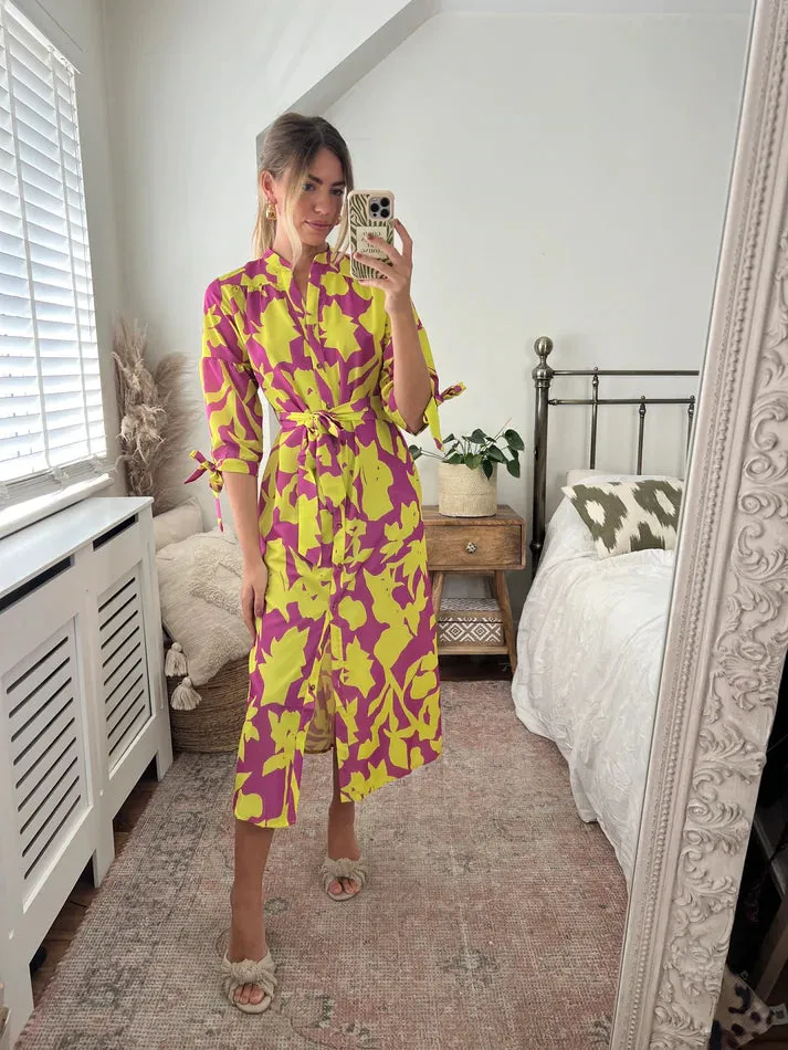 Love And Joy London Midi Shirt Dress In Floral Print