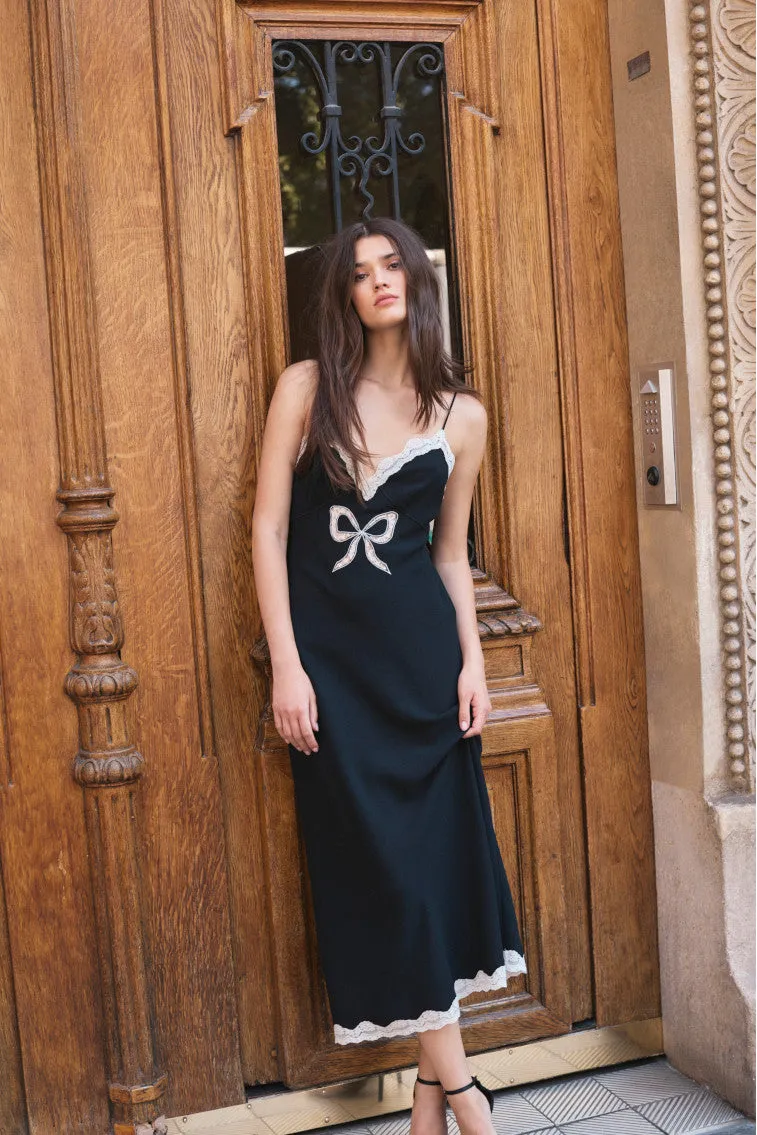 Manuela Bow Slip Maxi Dress - BLACK