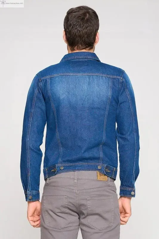 Men's Dark Blue Denim Jacket with Chest Pockets