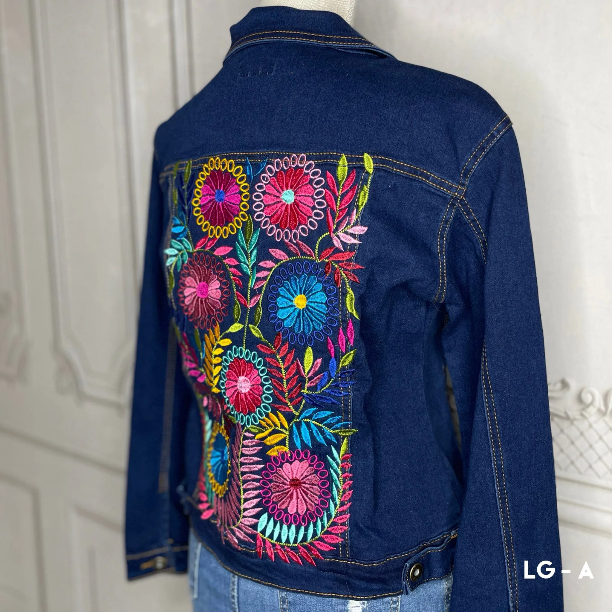 Mexican Embroidered Denim Jacket - Rococo