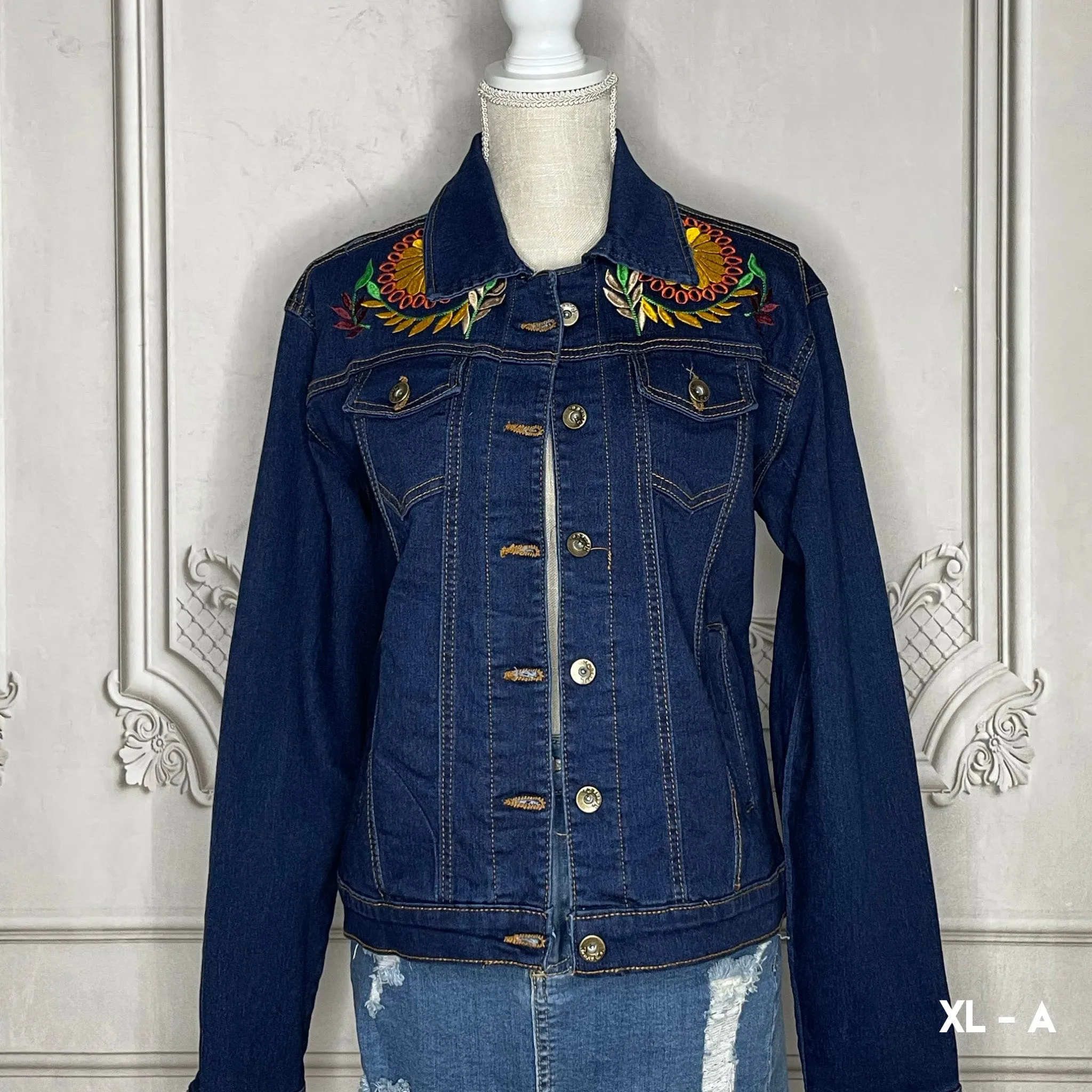 Mexican Embroidered Denim Jacket - Rococo