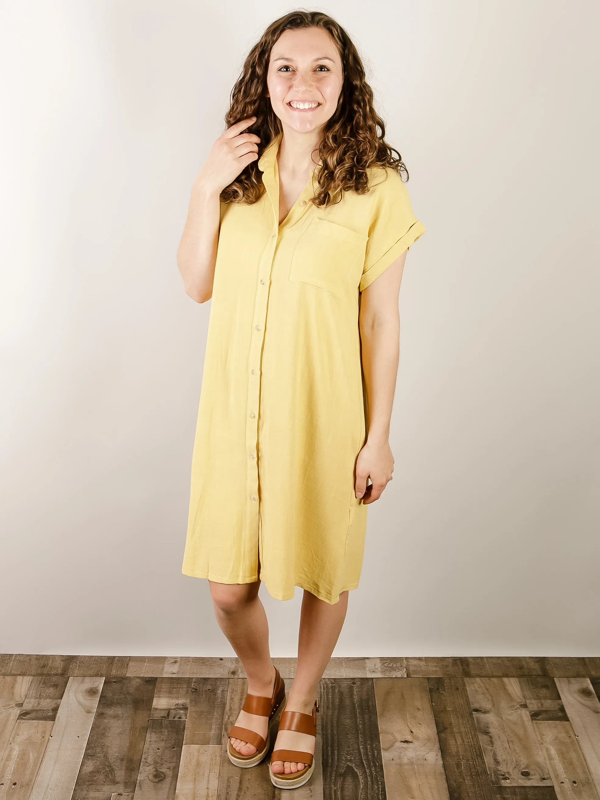 Mustard Linen Shirt Dress