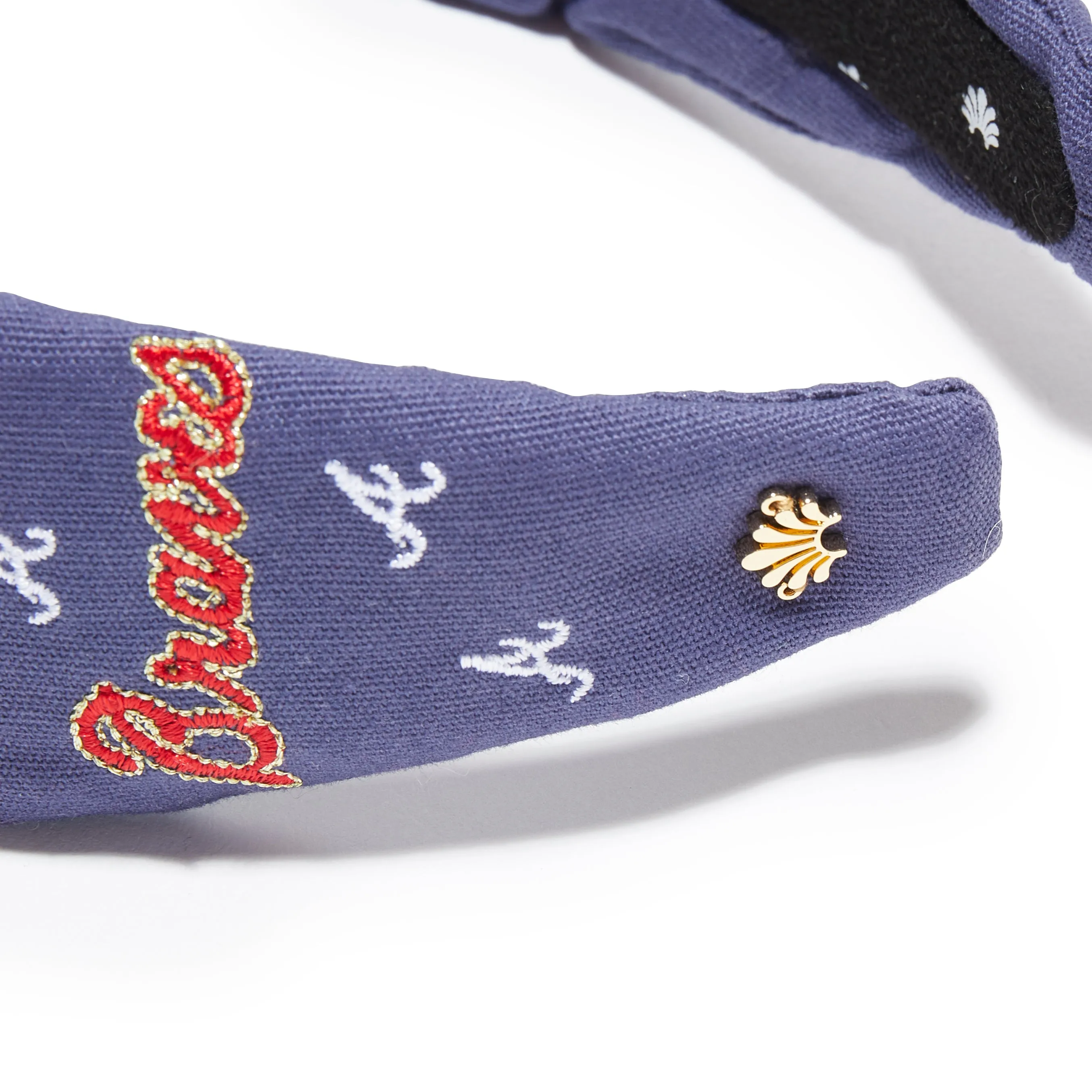 NAVY ATLANTA BRAVES EMBROIDERED KNOTTED HEADBAND