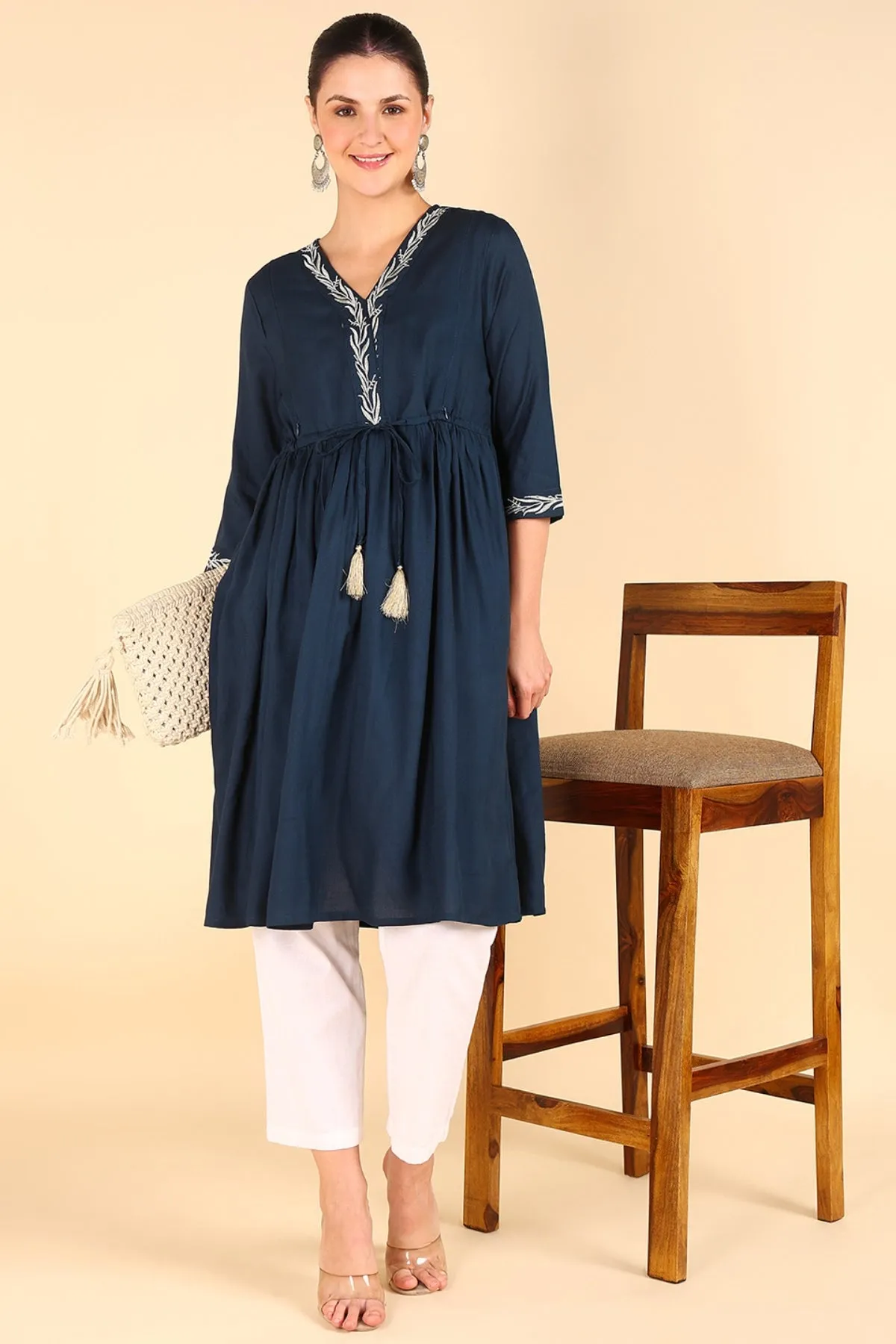 Navy Blue Maternity Feeding Kurti