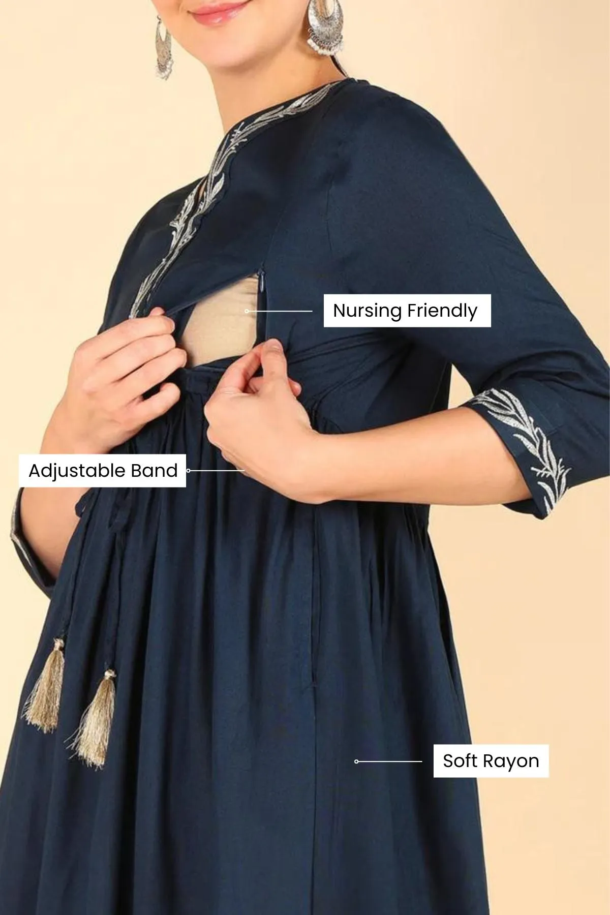 Navy Blue Maternity Feeding Kurti