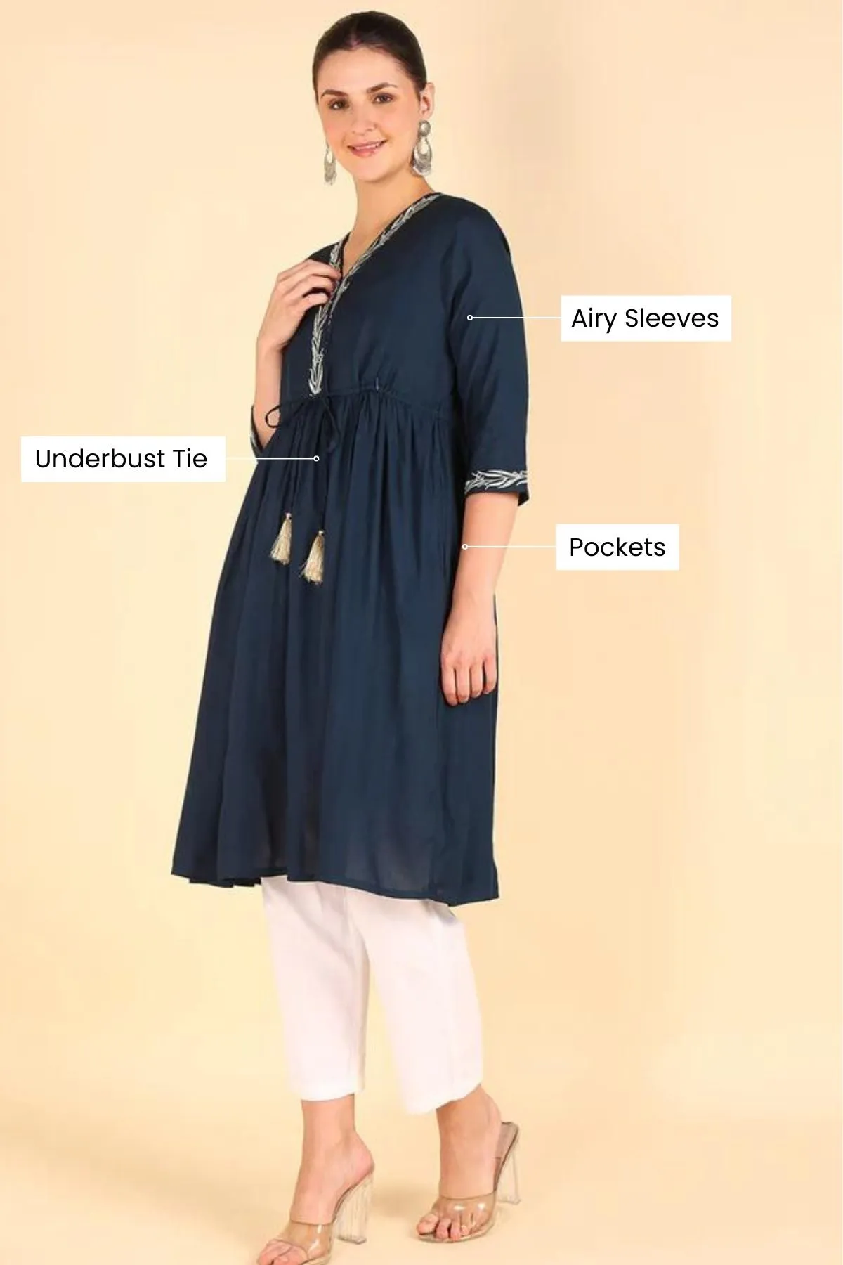 Navy Blue Maternity Feeding Kurti