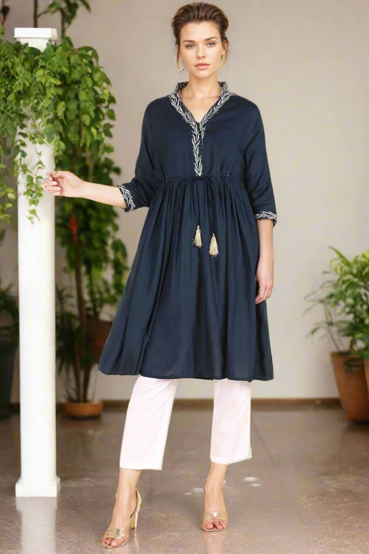 Navy Blue Maternity Feeding Kurti