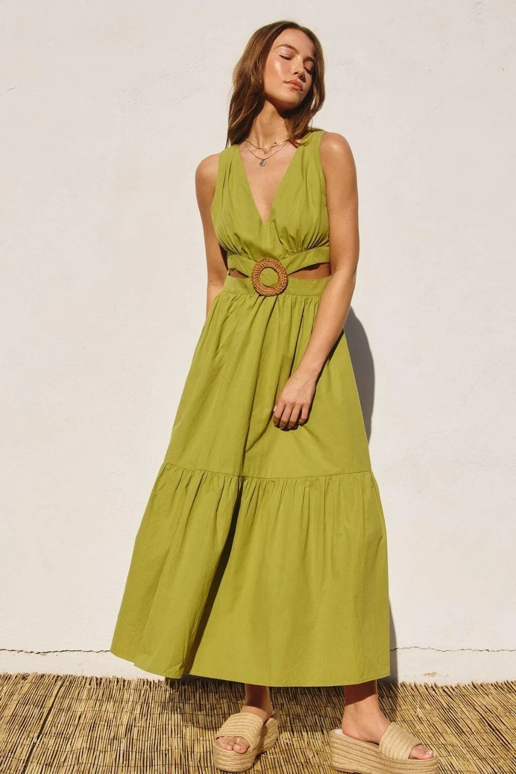 O Ring Cutout Halter Maxi Dress - Green