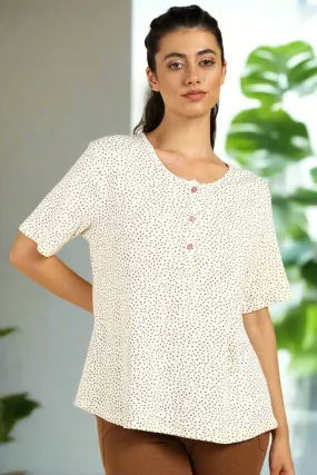 Off White 100% Soft Cotton Zipless Maternity Feeding Top