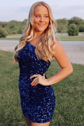 One Shoulder Sequin Short Homecoming Dresses