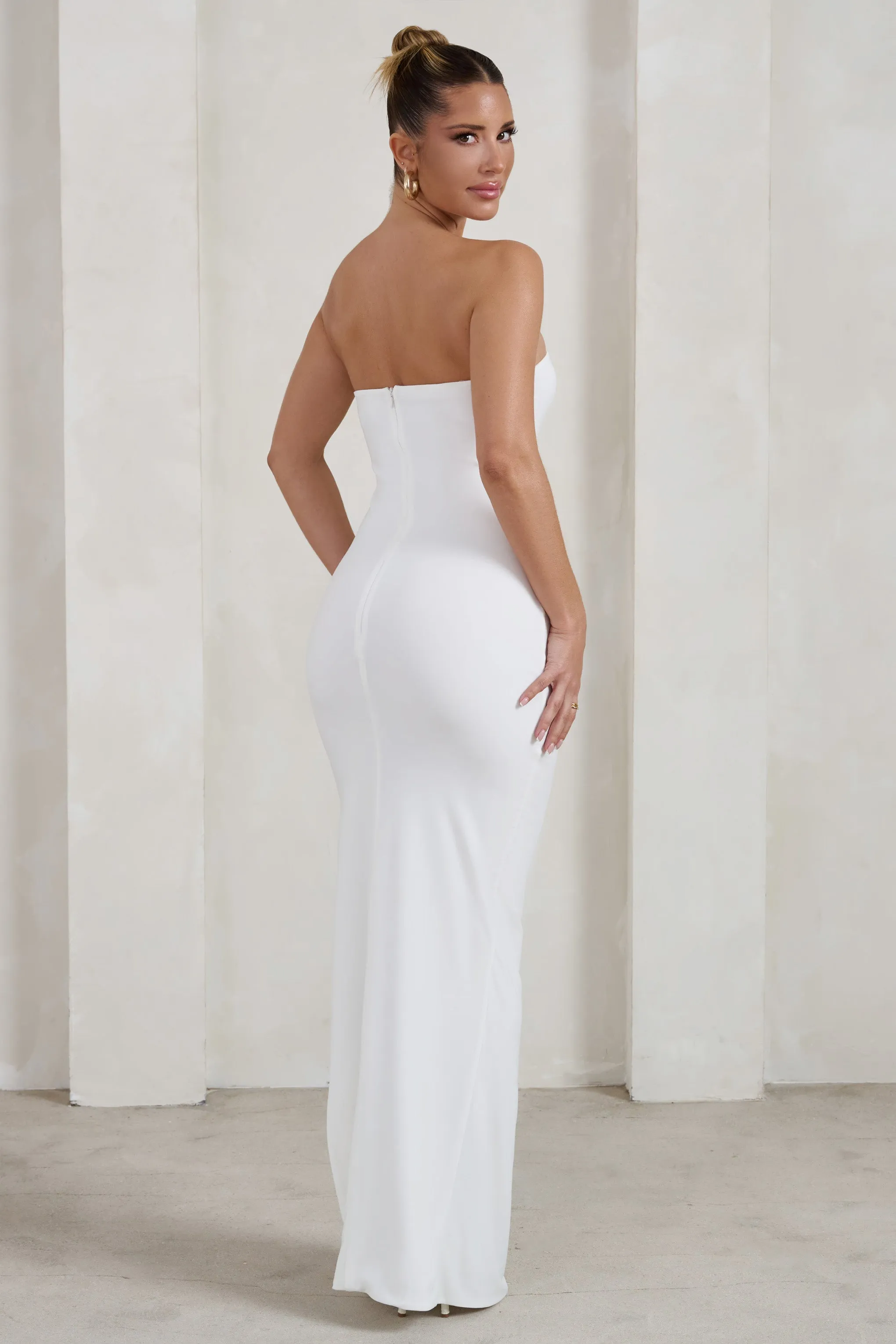 One Wish | White Maxi Dress With Thigh Split