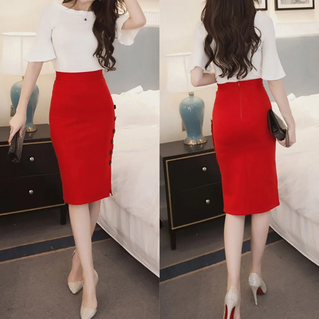 Pencil High Waist Button Skirt