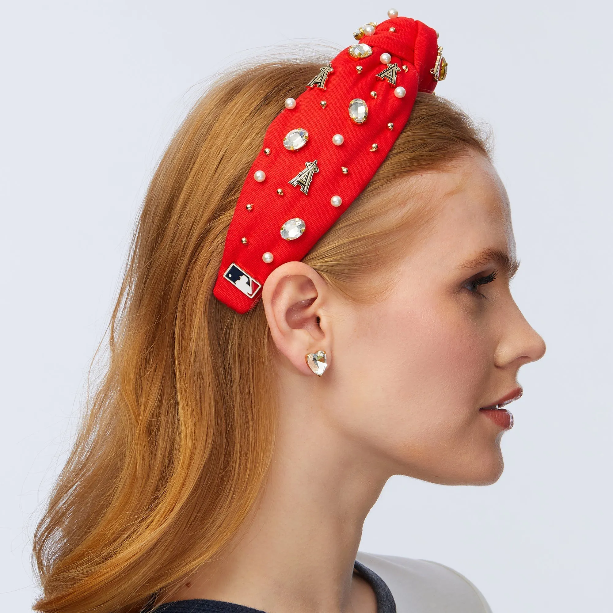 RED LOS ANGELES ANGELS EMBELLISHED KNOTTED HEADBAND