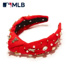 RED LOS ANGELES ANGELS EMBELLISHED KNOTTED HEADBAND