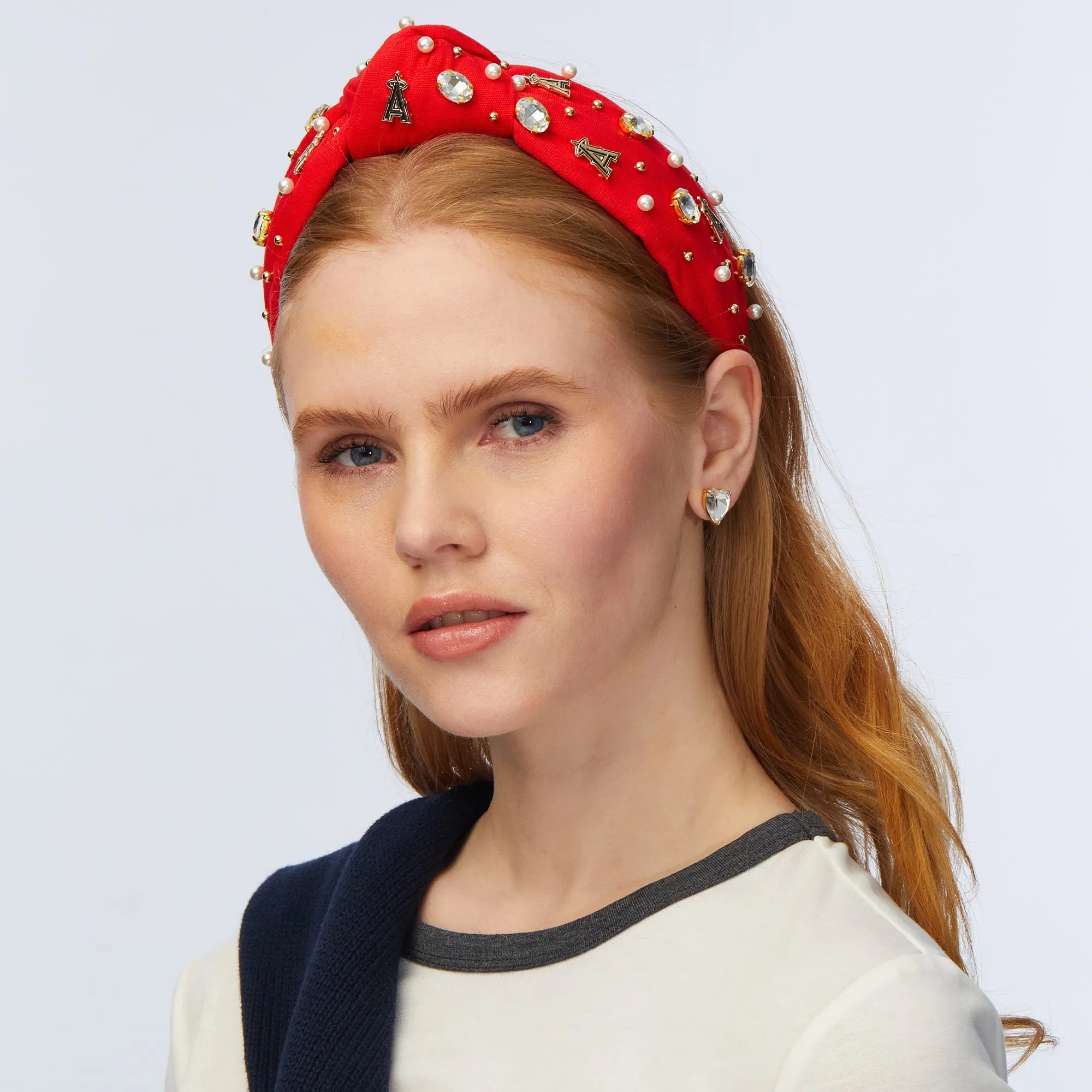 RED LOS ANGELES ANGELS EMBELLISHED KNOTTED HEADBAND