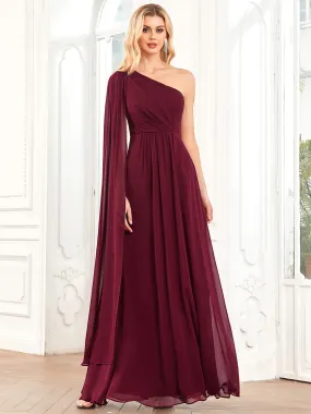 Robe demoiselle d'honneur plissée Manche asymétrique A-Ligne