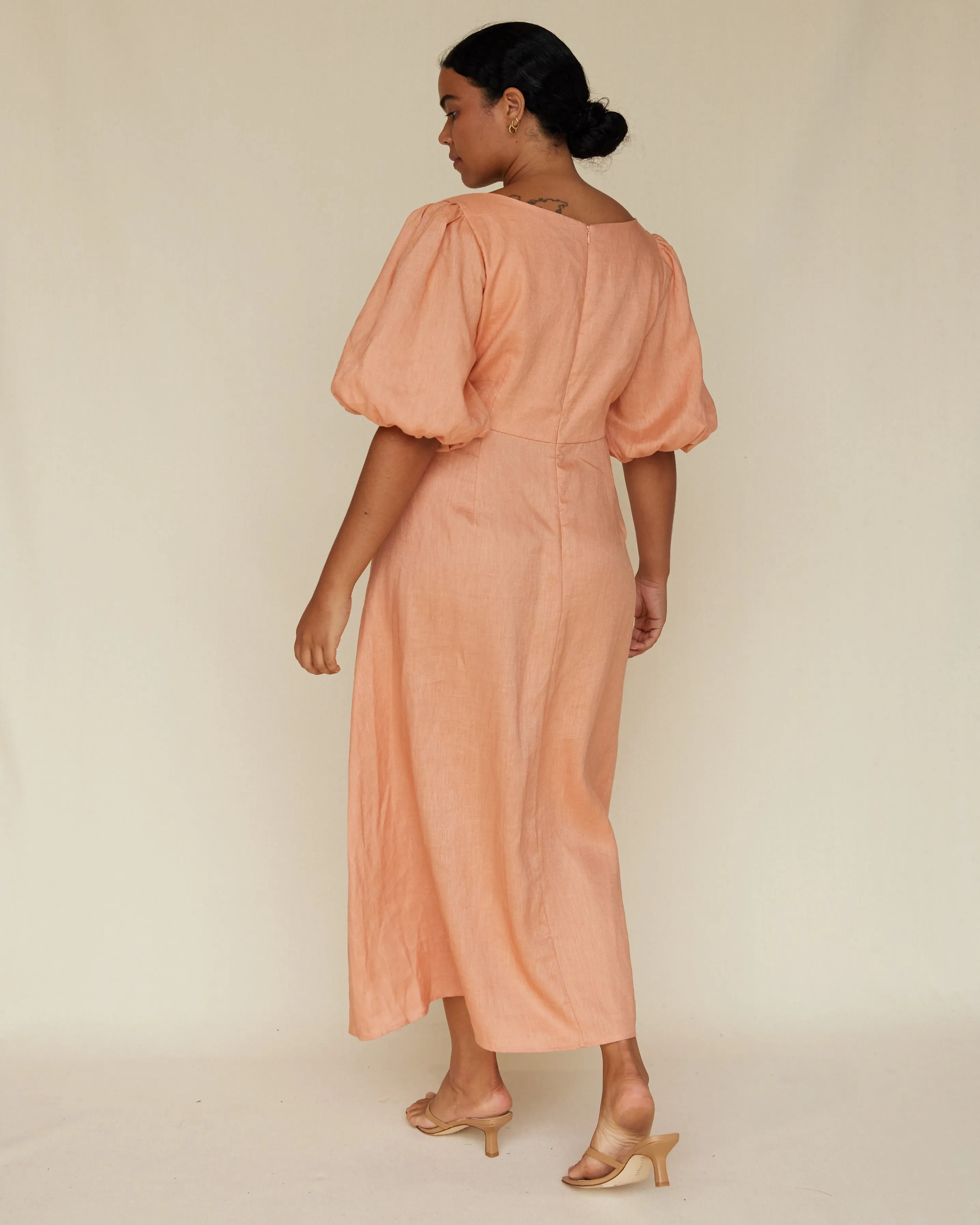 Romilly Linen Midi Dress - Apricot