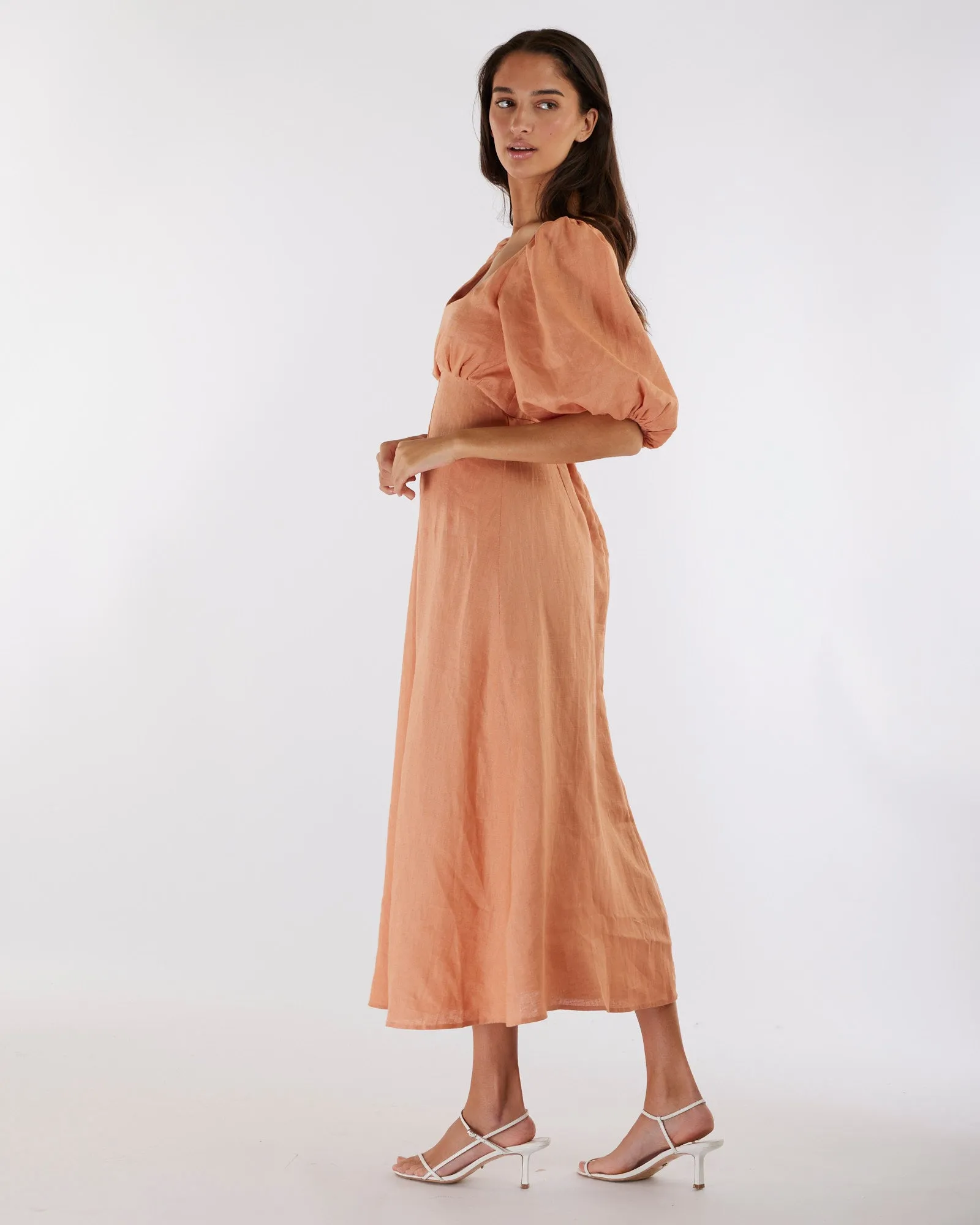 Romilly Linen Midi Dress - Apricot