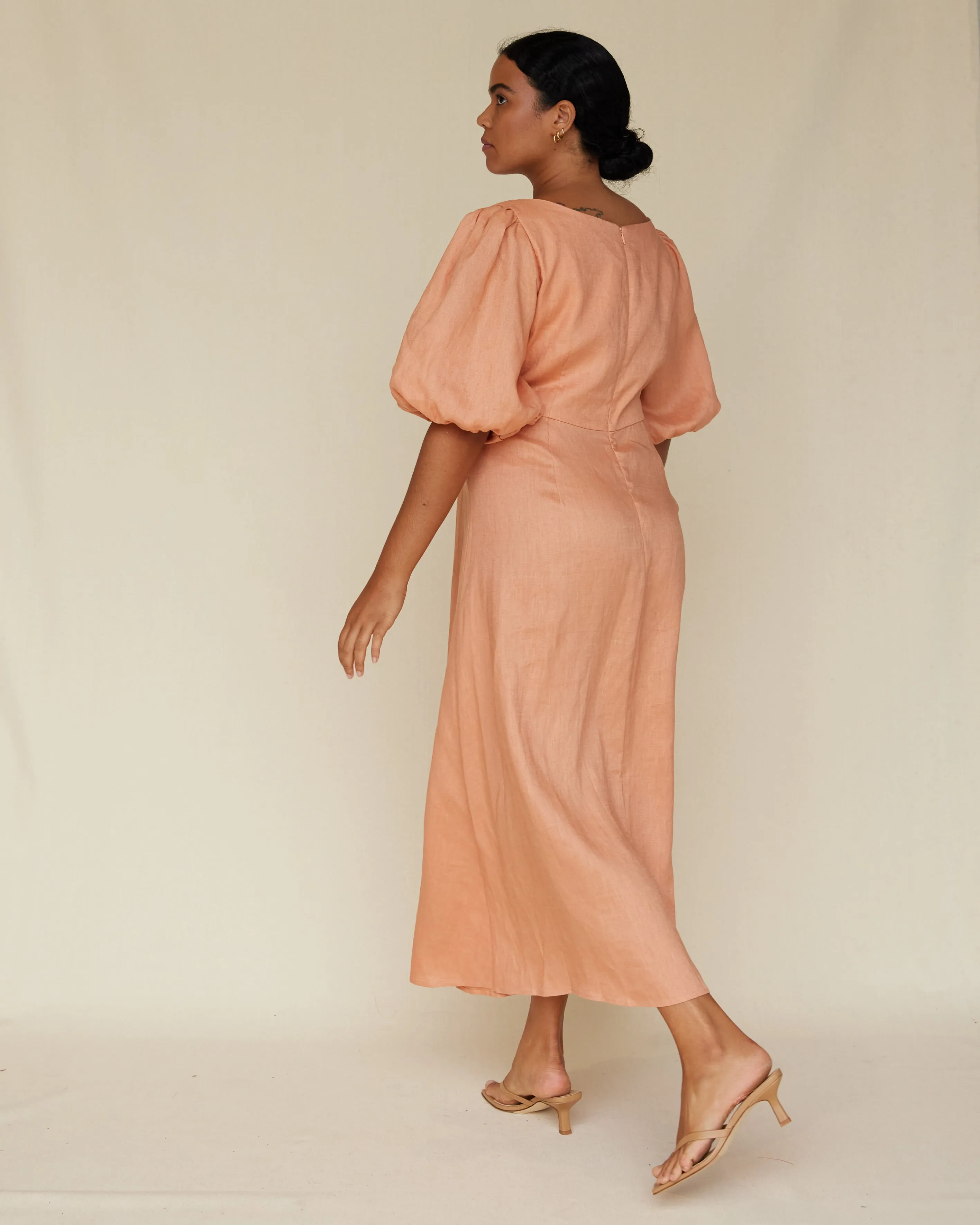 Romilly Linen Midi Dress - Apricot