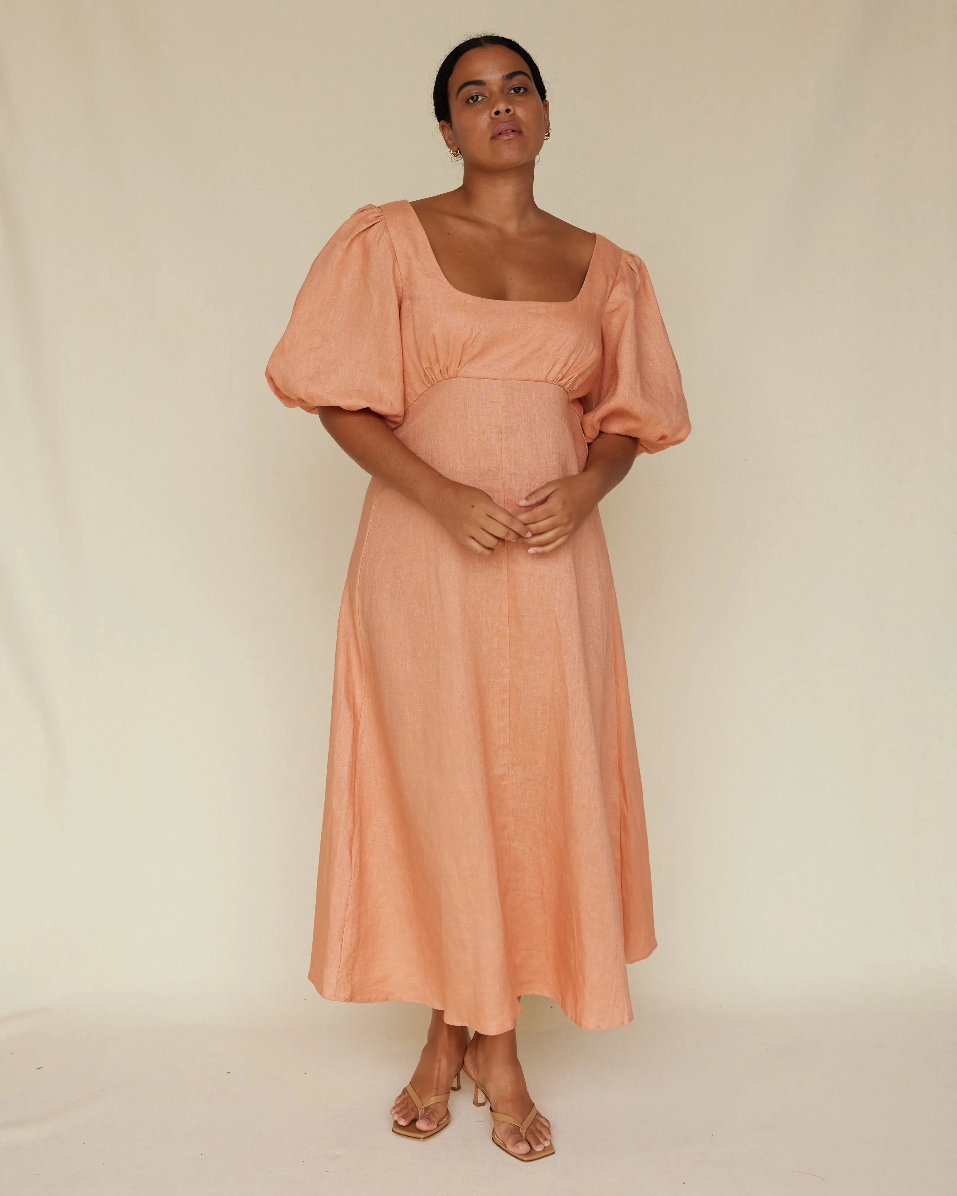 Romilly Linen Midi Dress - Apricot