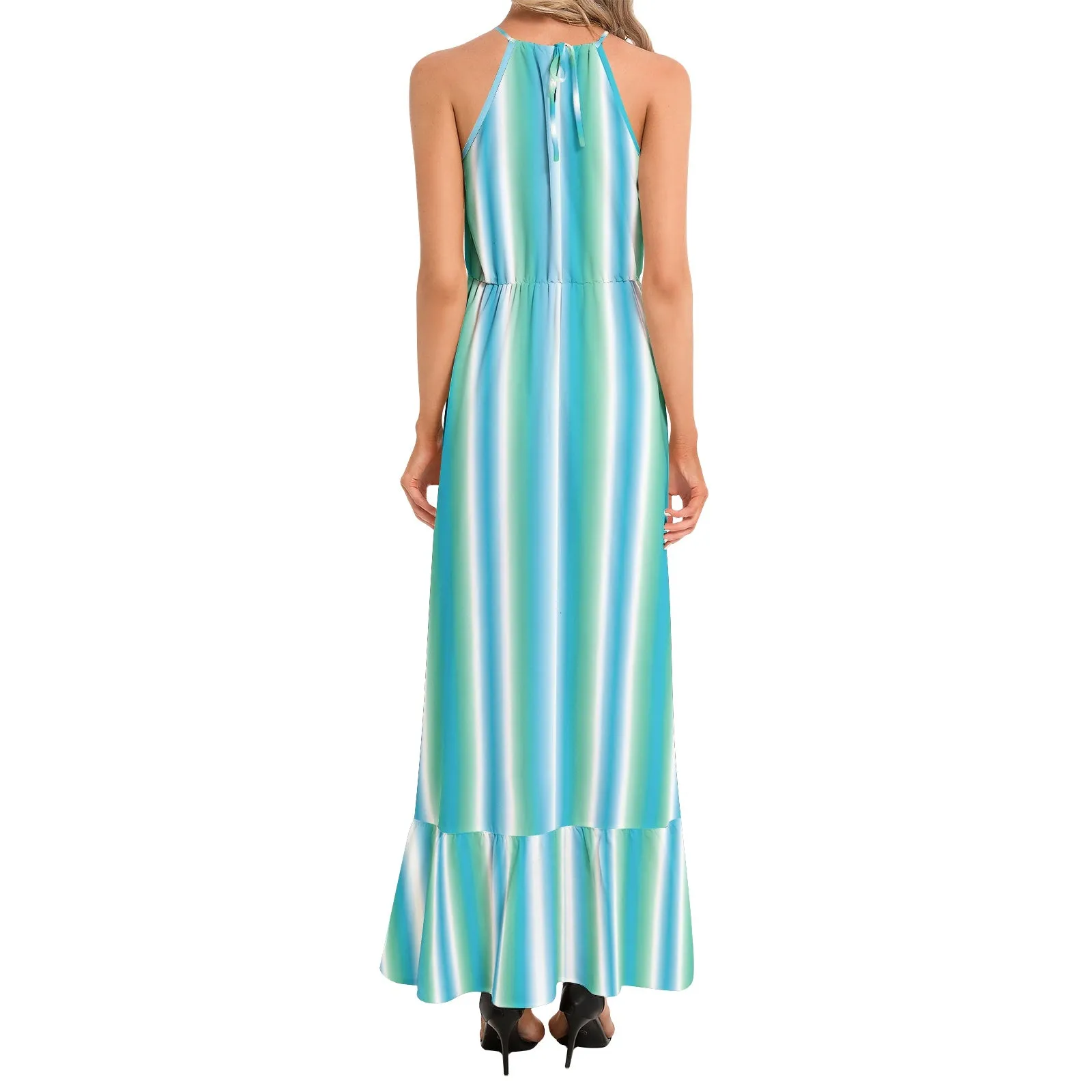 Ruffle Hem Halter Neck Maxi Dress