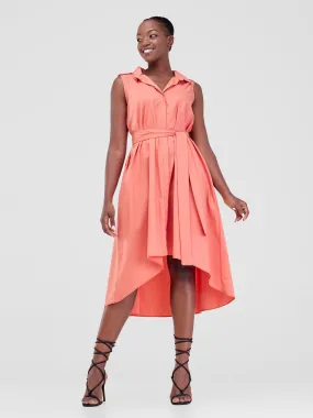 Safari Zene High Low Shirt Dress - Coral