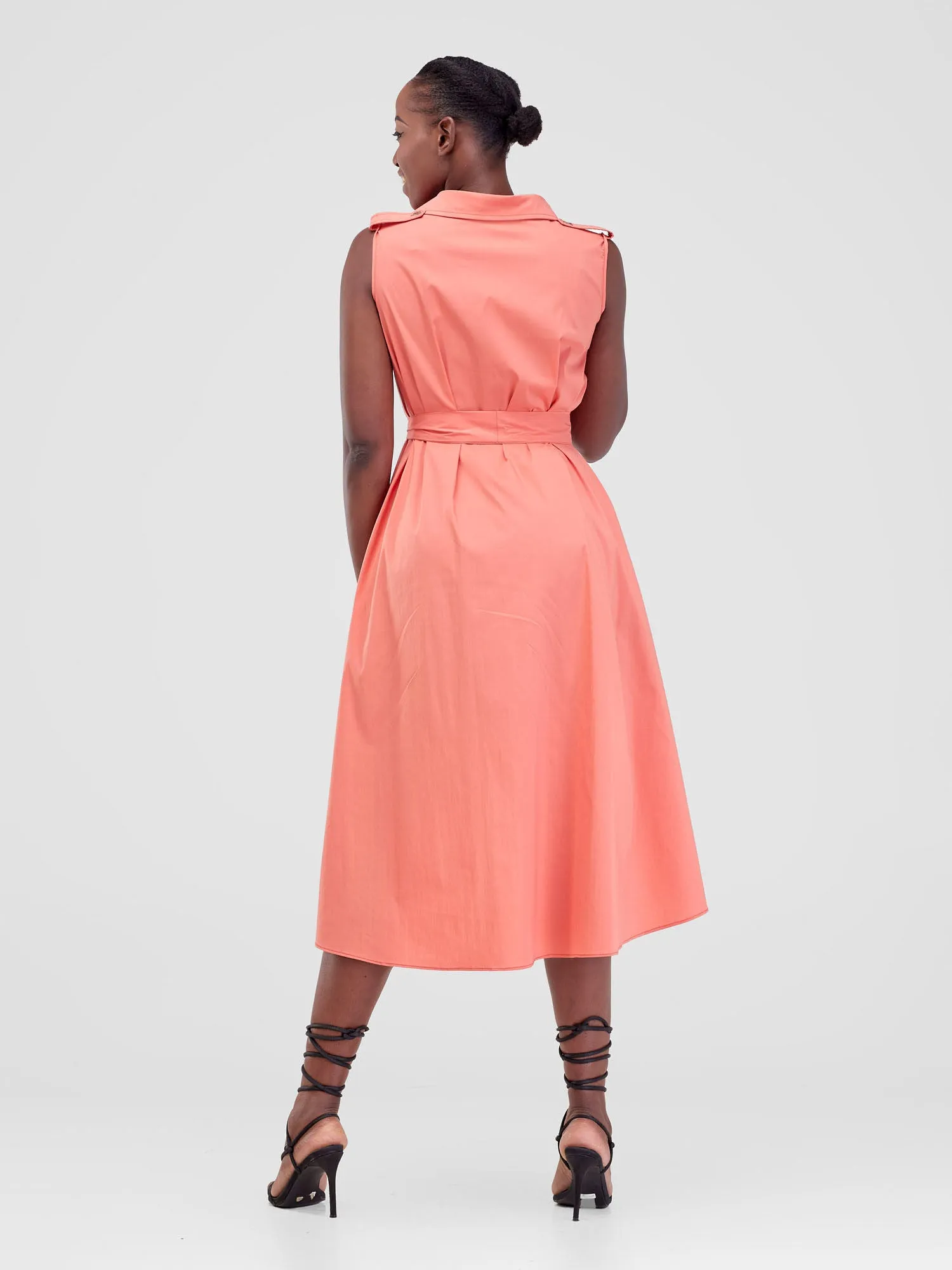 Safari Zene High Low Shirt Dress - Coral