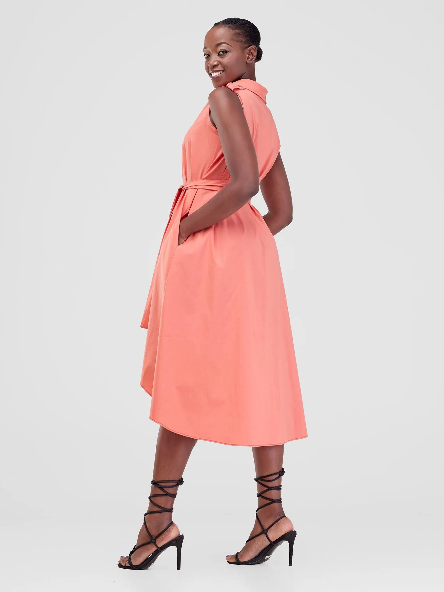 Safari Zene High Low Shirt Dress - Coral