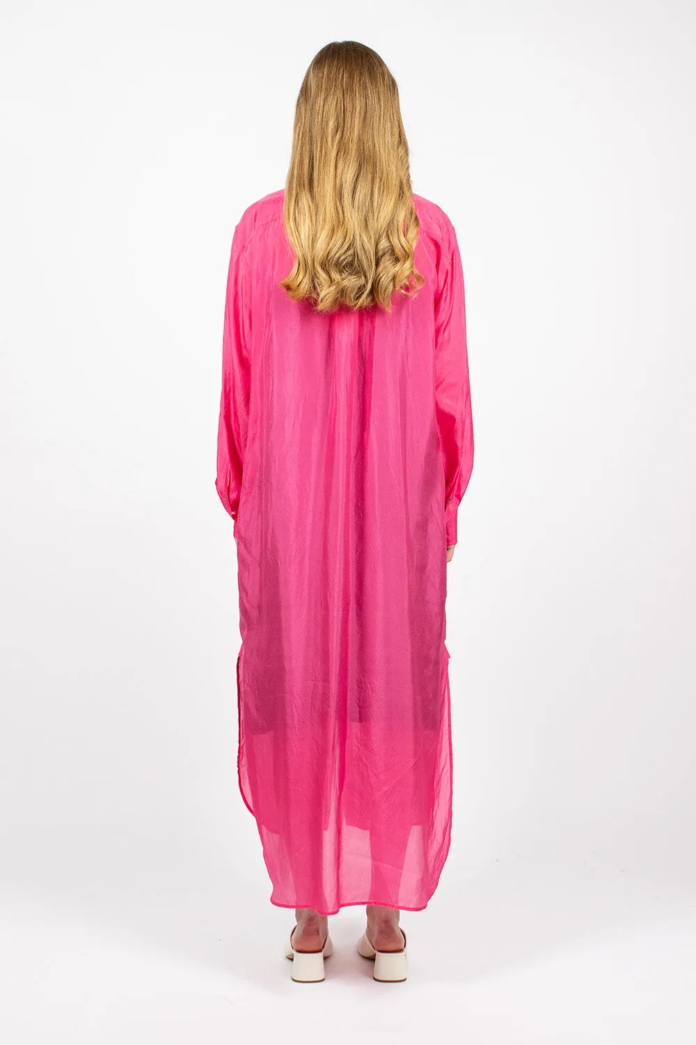 Silk Shirt Dress Fuchsia