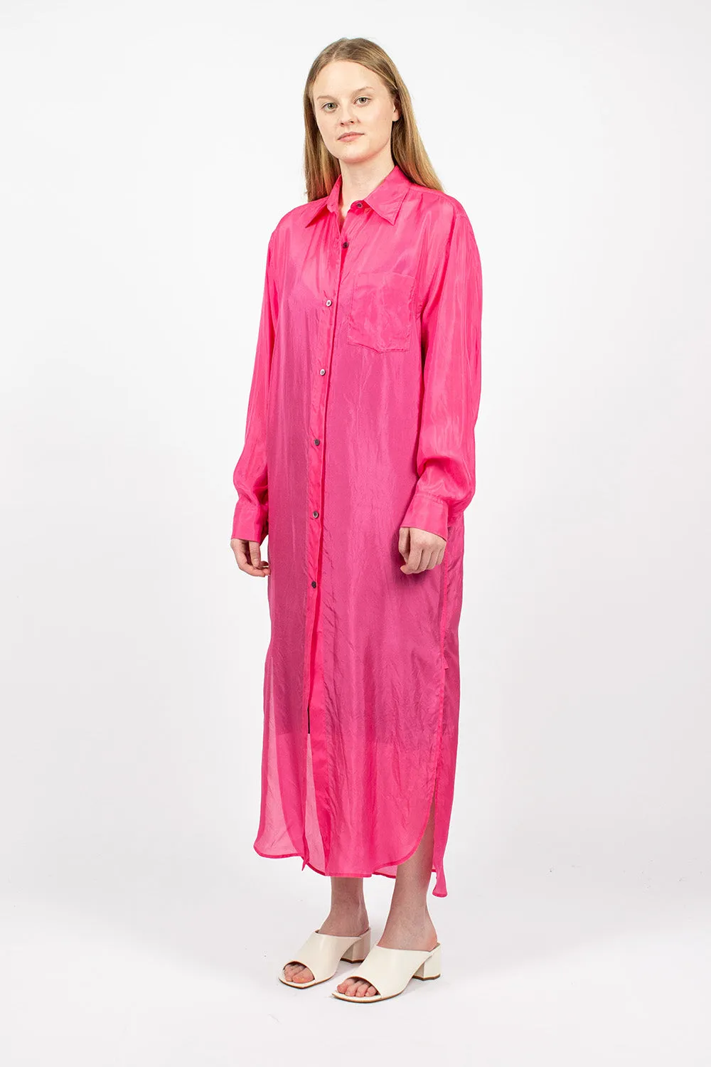 Silk Shirt Dress Fuchsia