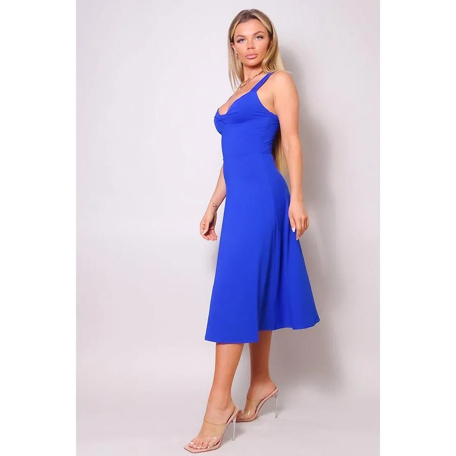 Sleeveless Twist Front A Line Midi Dress