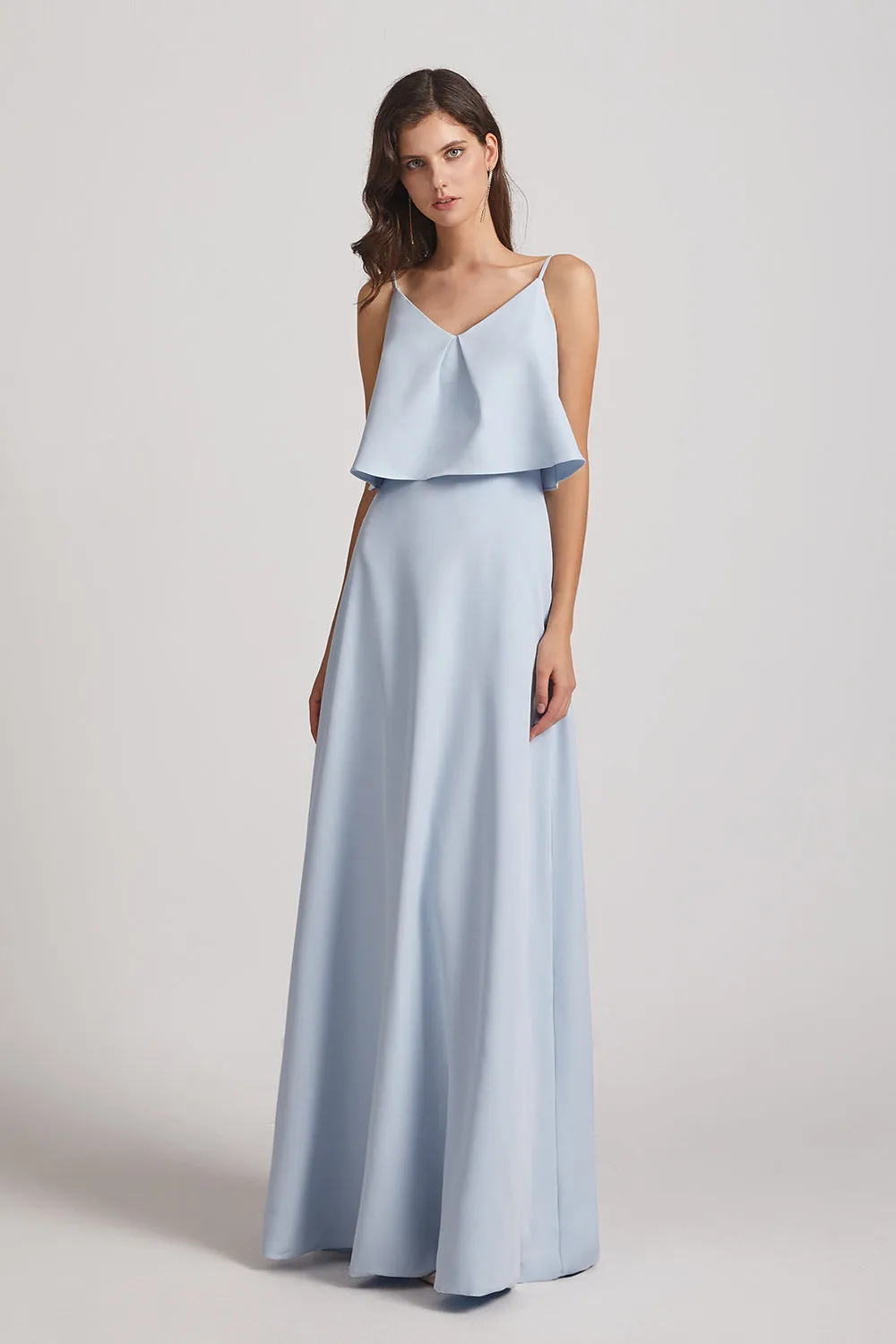 Spaghetti Straps V-Neck Maxi Gown with A-Line Skirt (AF0005)