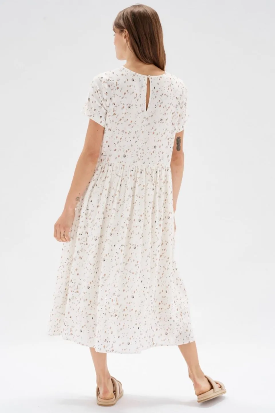 Terrazzo Multi Spot White SS Midi Dress