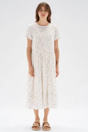 Terrazzo Multi Spot White SS Midi Dress