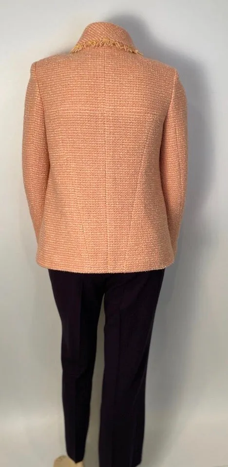 Vintage Chanel 01A, 2001 Fall tweed pink with light yellow Jacket FR 44/46