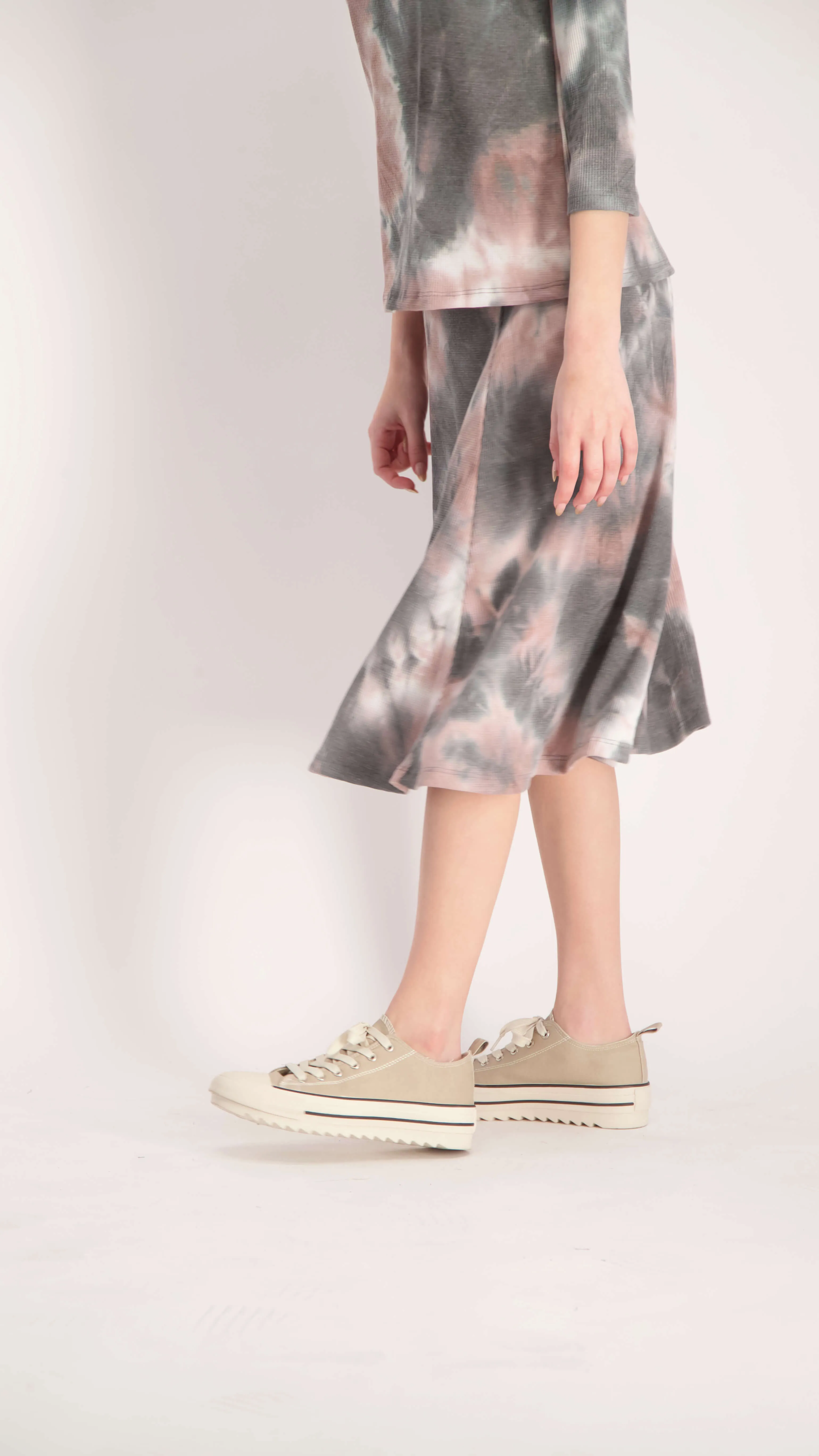 Waffle A-line Skirt / Brown Tie Dye