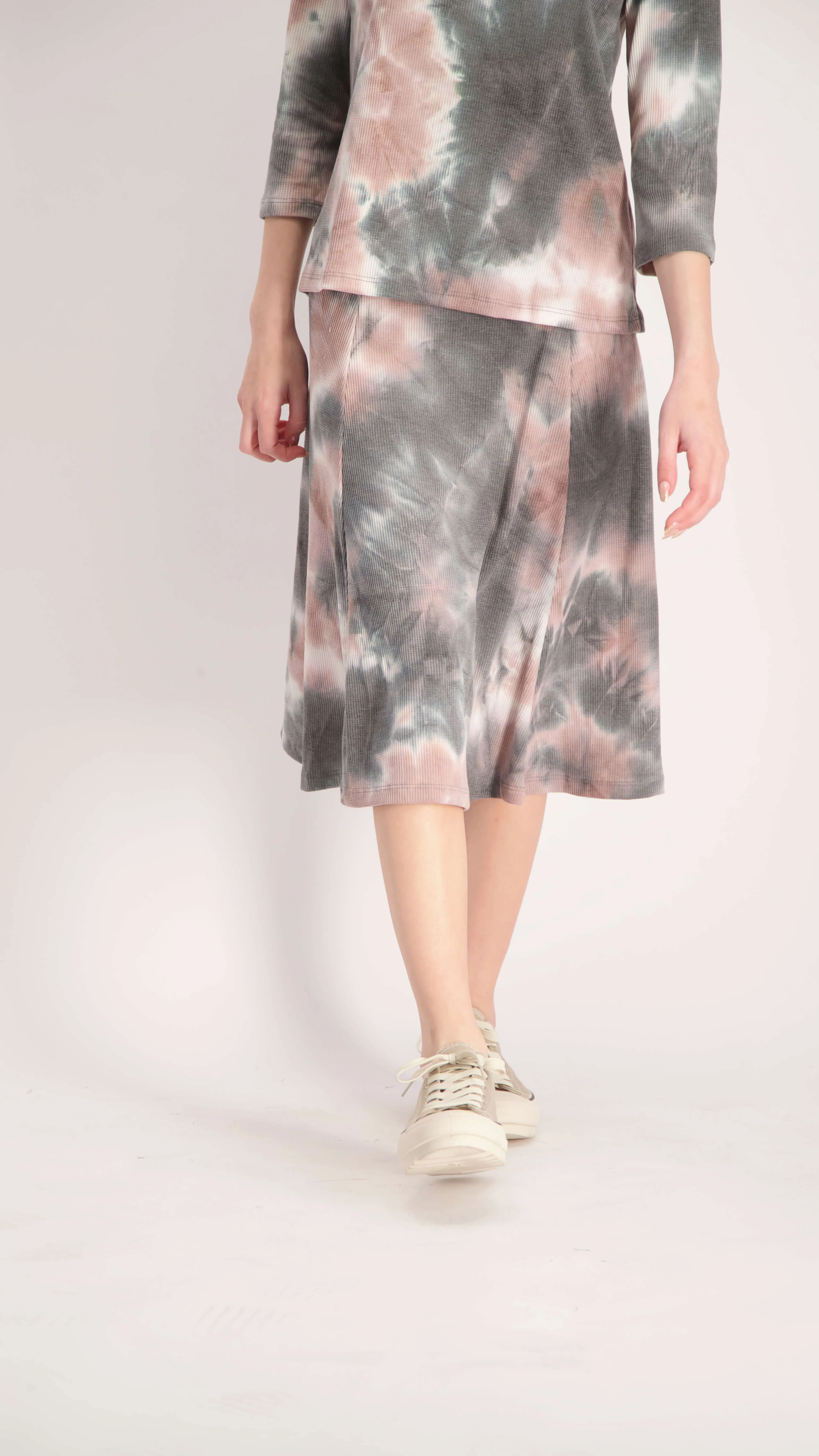 Waffle A-line Skirt / Brown Tie Dye