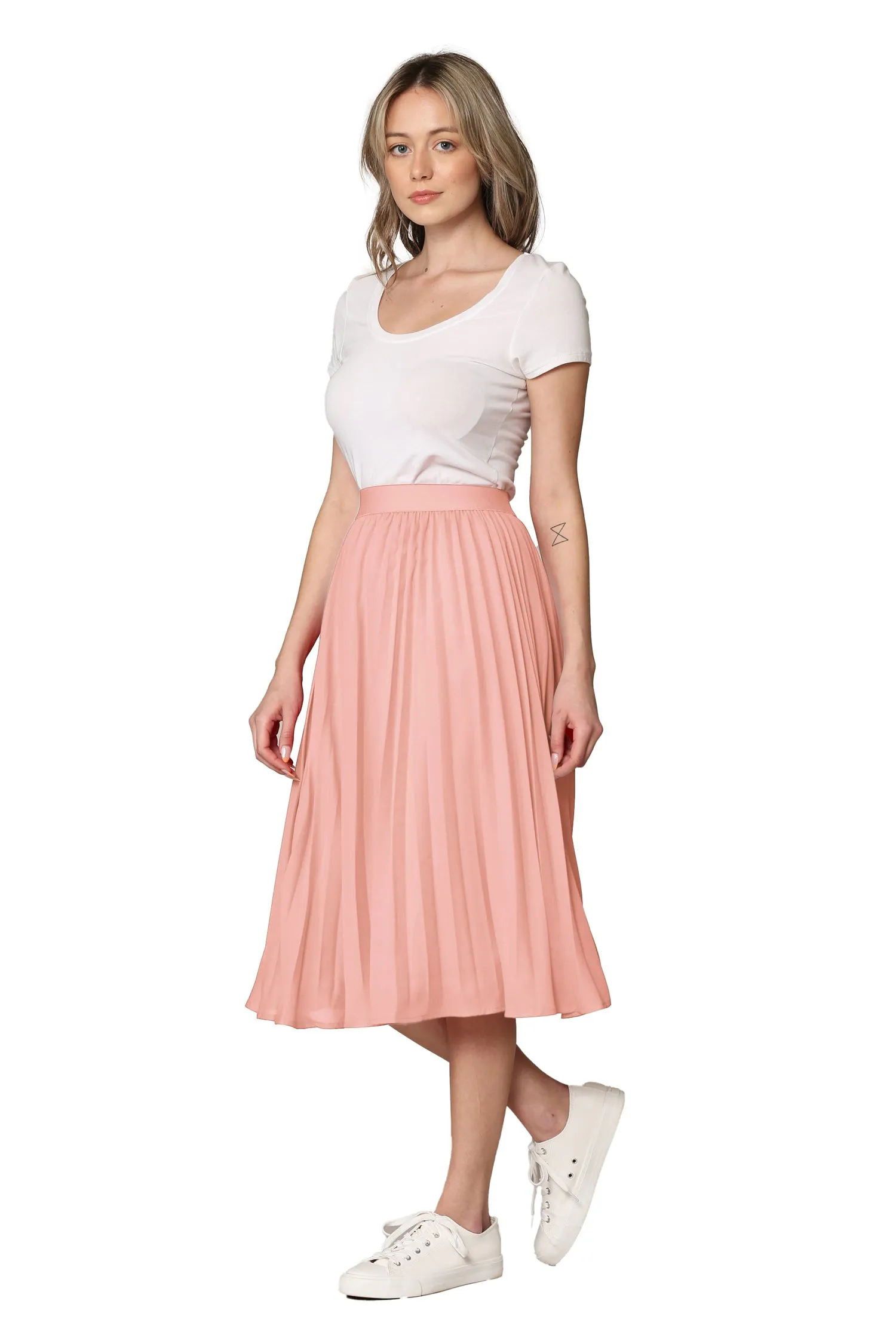 Women's Pleated Swing A-Line Midi Skirt