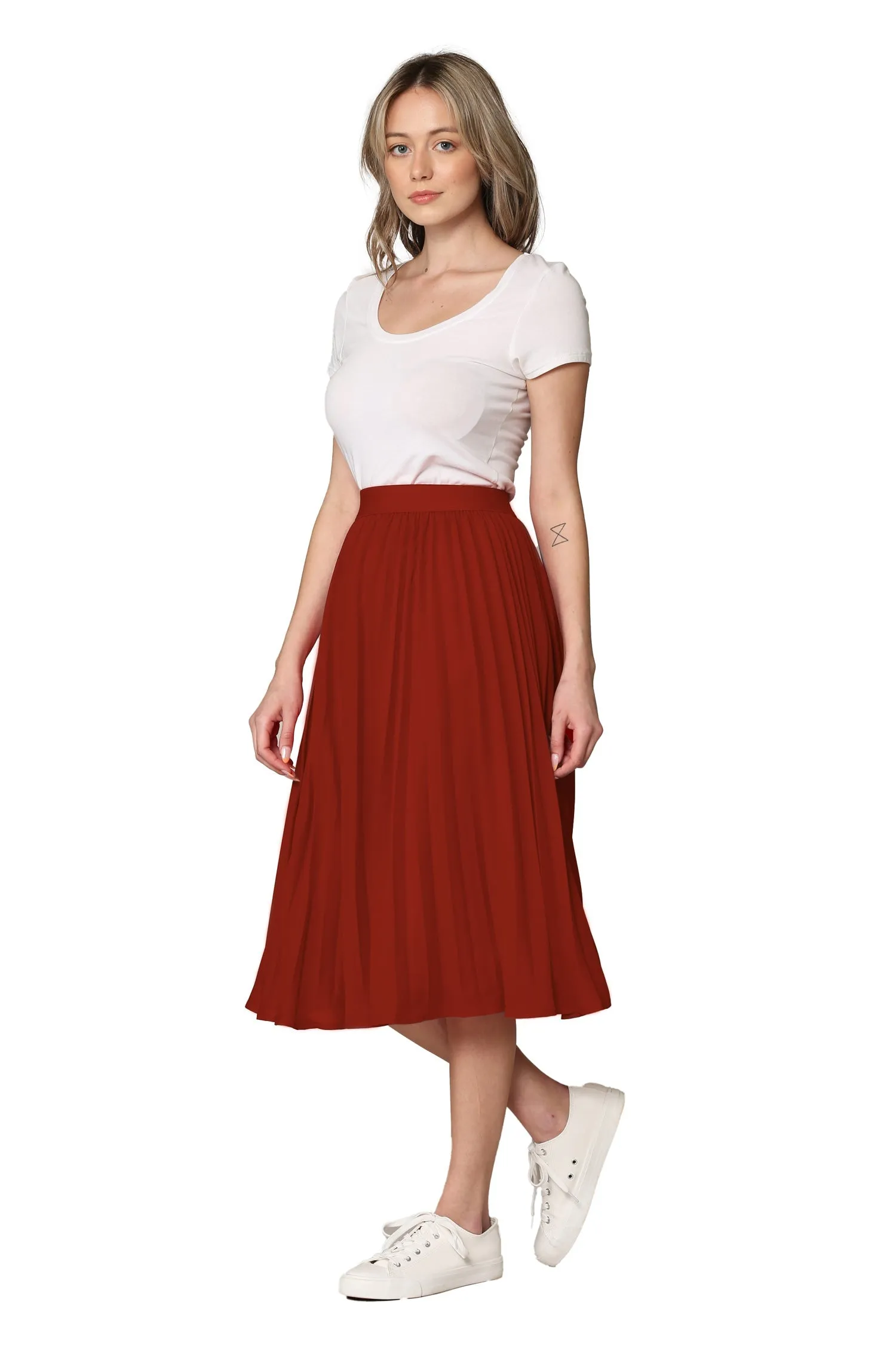 Women's Pleated Swing A-Line Midi Skirt