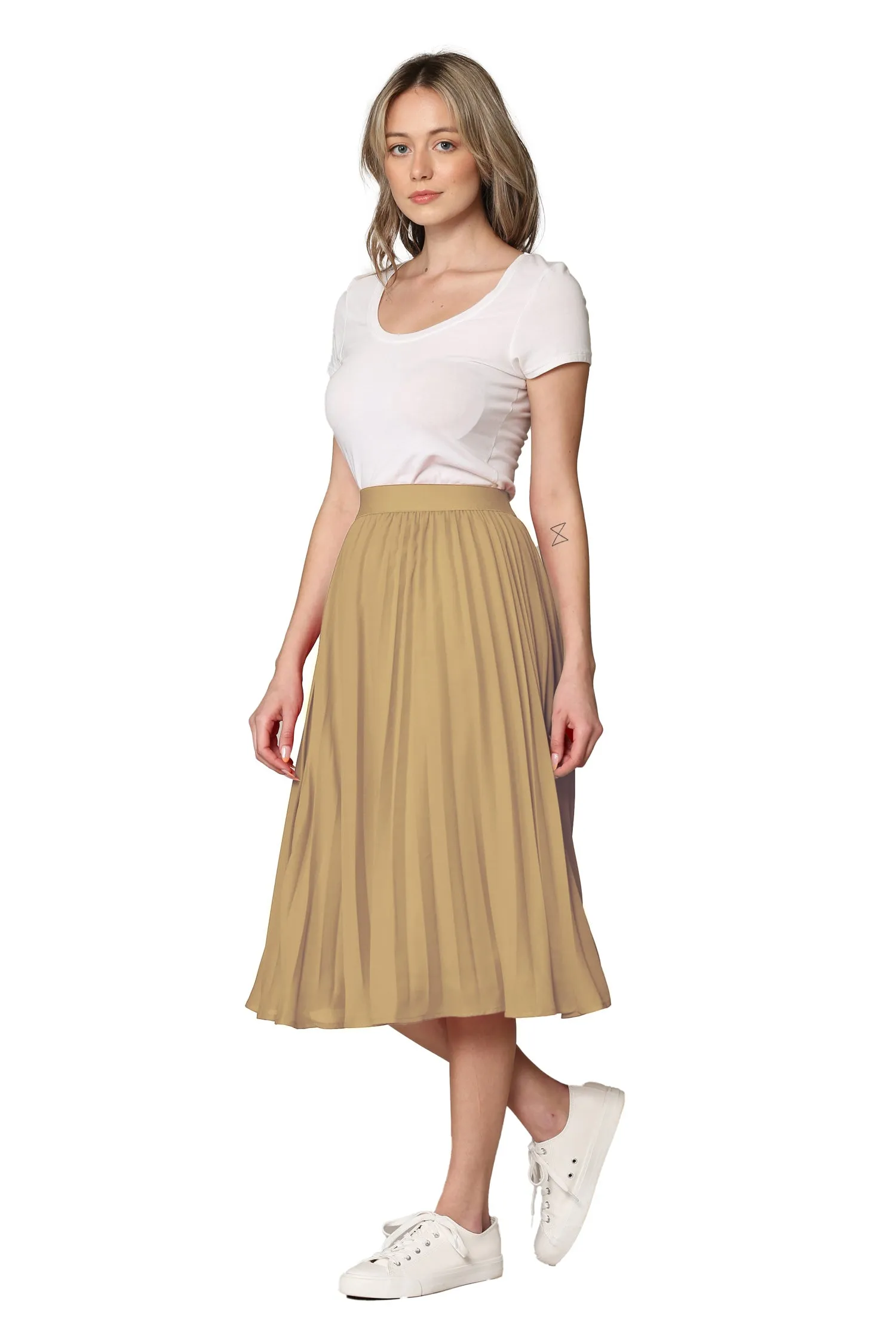 Women's Pleated Swing A-Line Midi Skirt