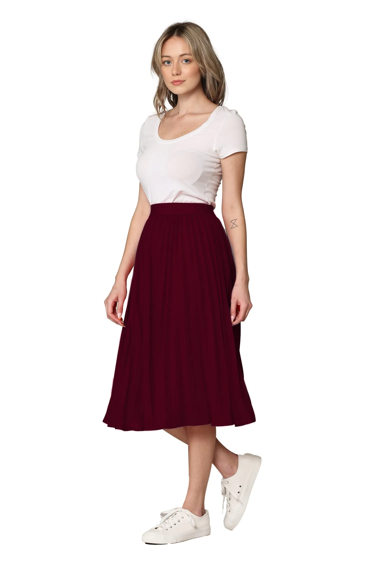 Women's Pleated Swing A-Line Midi Skirt